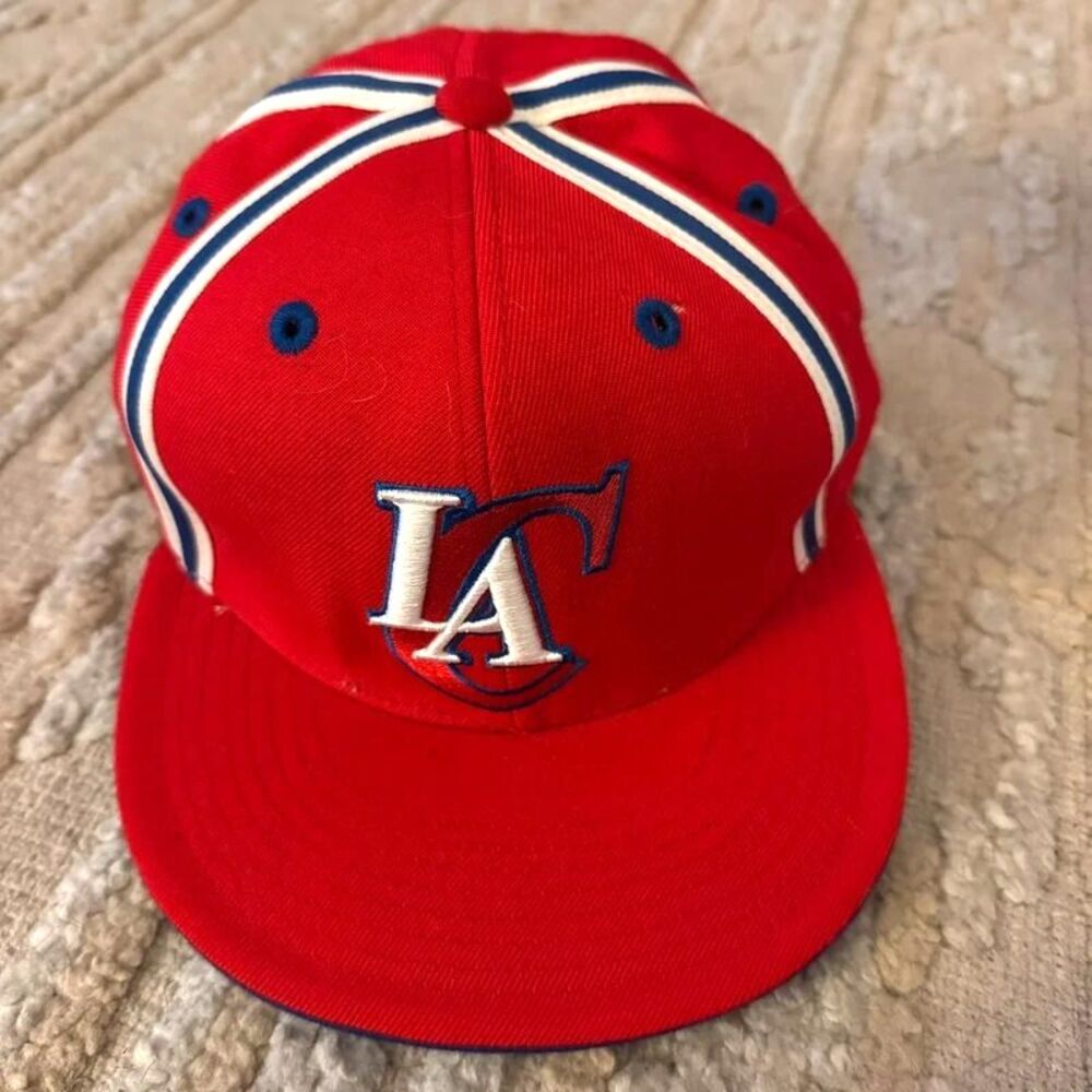 Reebok LA Clippers NBA Fitted Hat 7 3/4 Red White Blue Pinwheel Wool